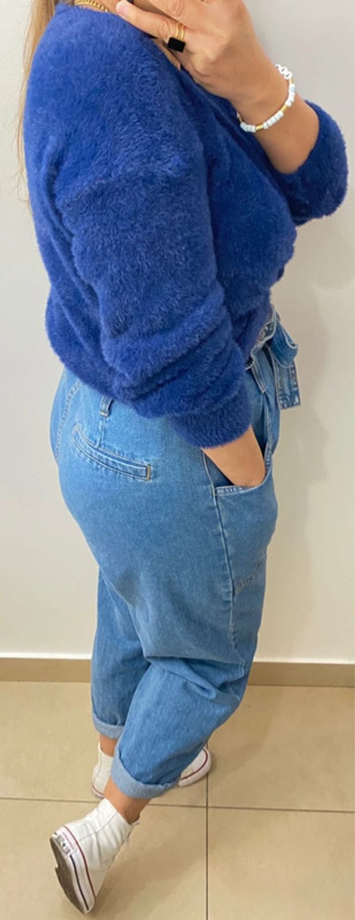 Pull Court Croisé Bleu Marine Duveteux Taille Unique - photo numéro 7