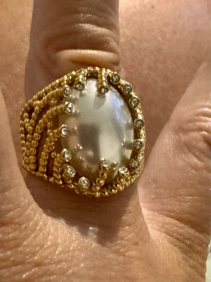 Bague habaha Paris acier inoxydable or pierre nacrée cristaux blancs - photo numéro 3