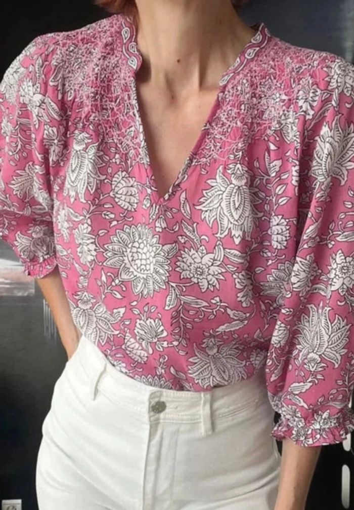 Blouse imprimée en coton bio fushia Libellule - photo numéro 9
