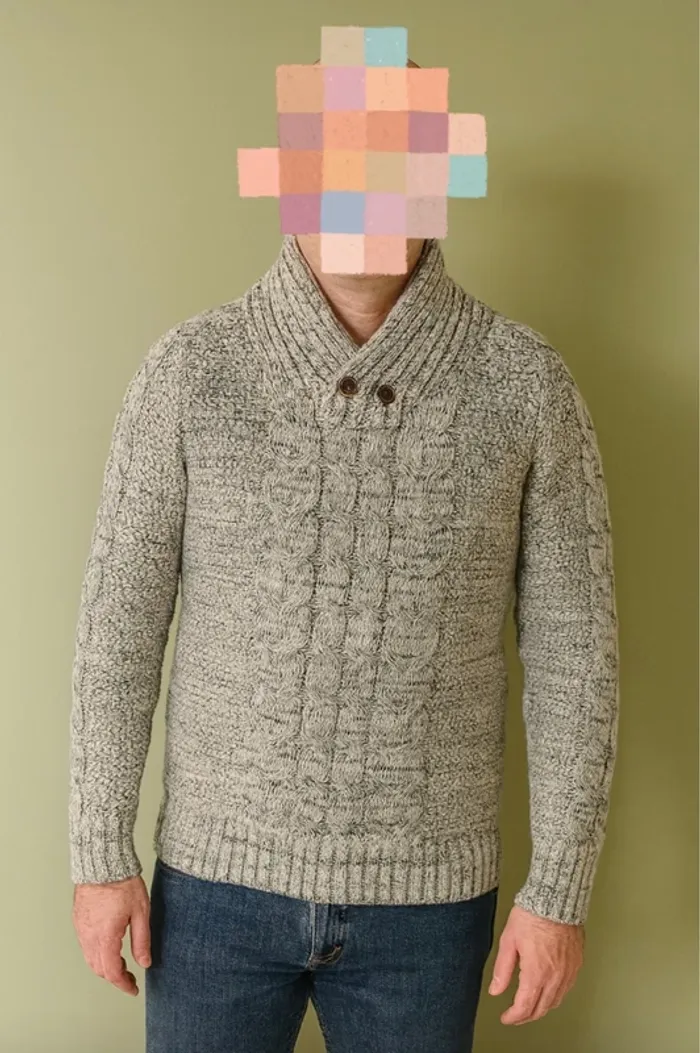 Pull épais H. Landers col châle boutonné - Taille M - Gris chiné
