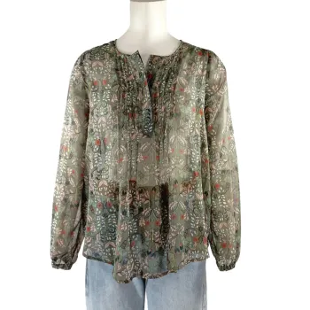 Blouse transparente à manches longues Kaki Fleurie - IKKS Women - 36 A1236