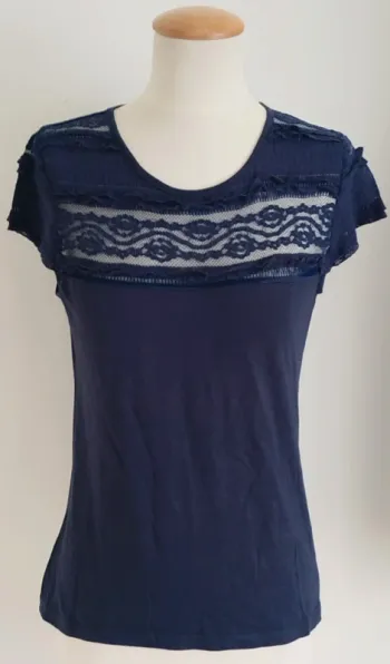 Tee-shirt manches courtes bleu avec dentelle Influx taille 38-40