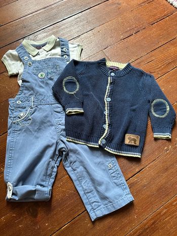 Ensemble Sergent Major salopette, body à col, gilet bleu 9 mois