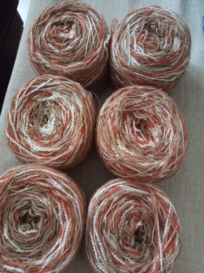 Lot de 6 Pelotes Fantaisies Marron Roux, Marron/Kaki et Blanc (580g)