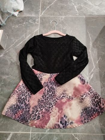 Jolie robe manches longues habillée fille 6 ans léopard rose