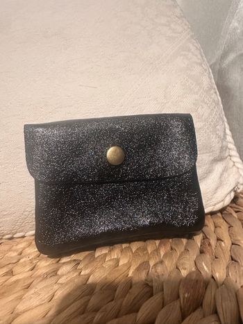 Porte-monnaie cuir noir vintage pression dorée