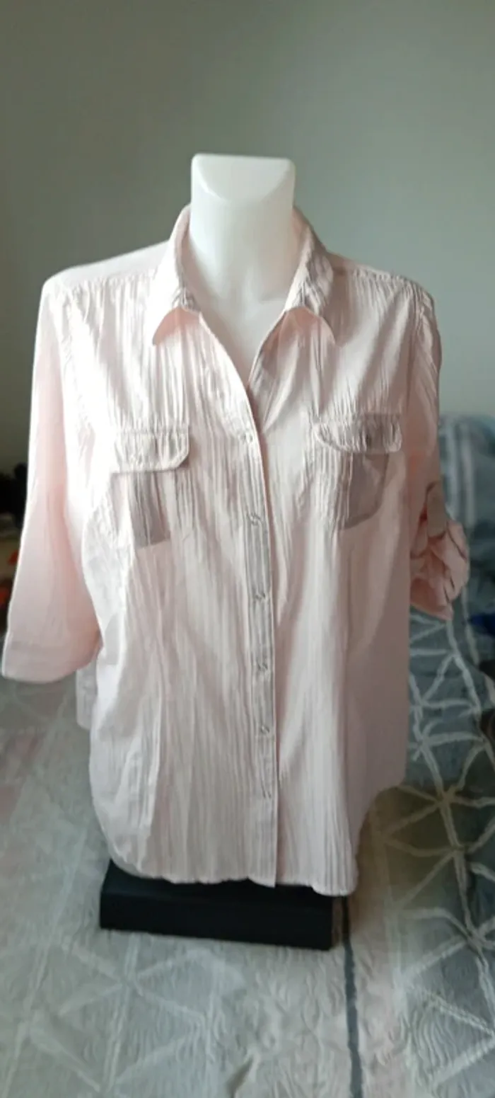 Blouse manches 3/4 ajustables effet plissé avec poches à pression rose femme 46 canda