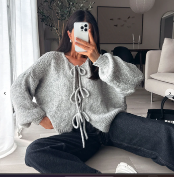 Gilet - Gris Clair - Nœuds - Décontracté - Cocooning - Automne