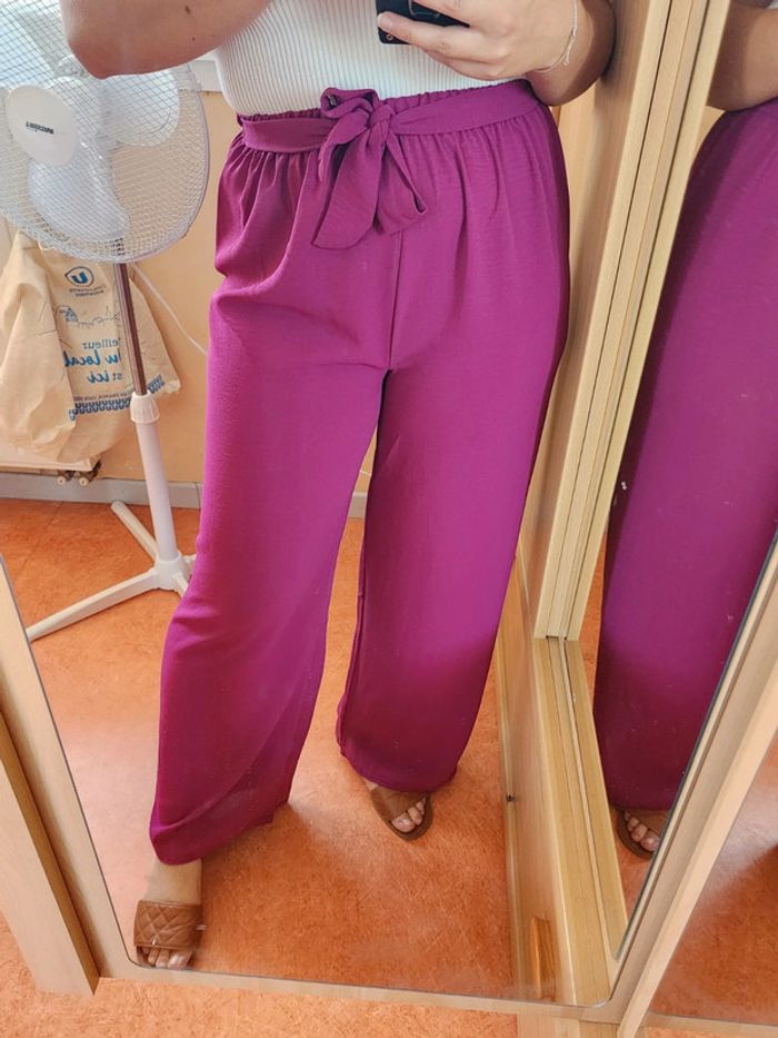 Pantalon à jambes larges / palazzo violet / prune TU 36/40 - photo numéro 2