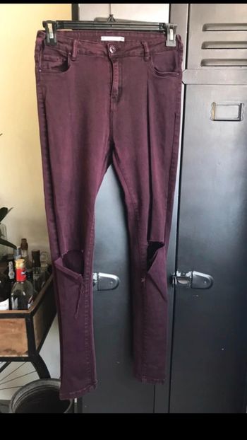 Jean effet déchiré, Denim, bordeaux, taille 42