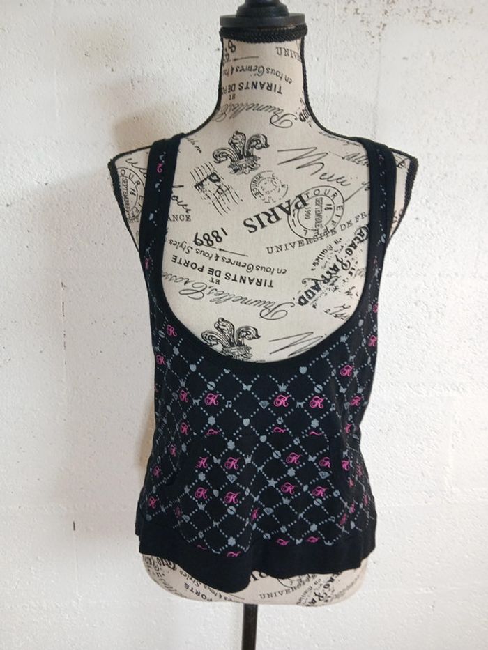 🖤 Débardeur fluide noir à motifs rose et gris – Taille M – Diramode - photo numéro 6