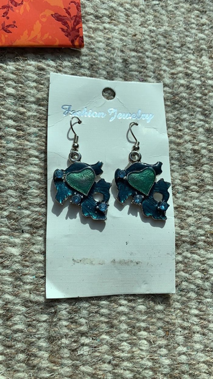 Lot boucles d’oreilles cœur original pendentif idéal cadeau Noël saint Valentin - photo numéro 3