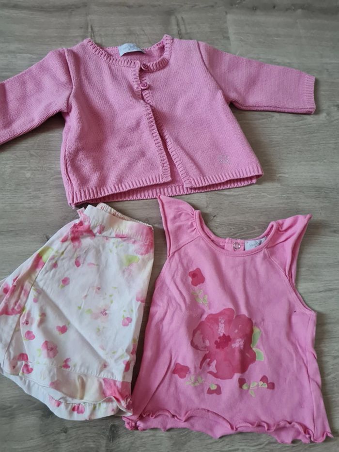 Ensemble #6mois #t-shirt #gilet #jupe/schort# rose# 68cm# fleur - photo numéro 7