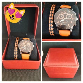 Coffret montre et bracelet marron homme