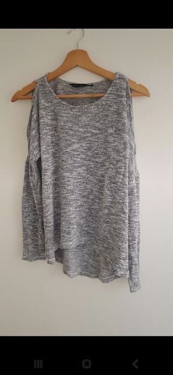 Pull fin New Look gris chiné épaules dénudées