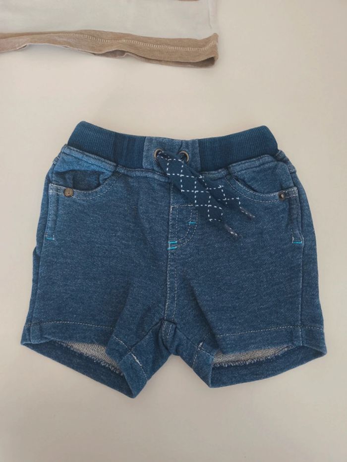 Short effet denim et tee shirt rayé beige - photo numéro 2