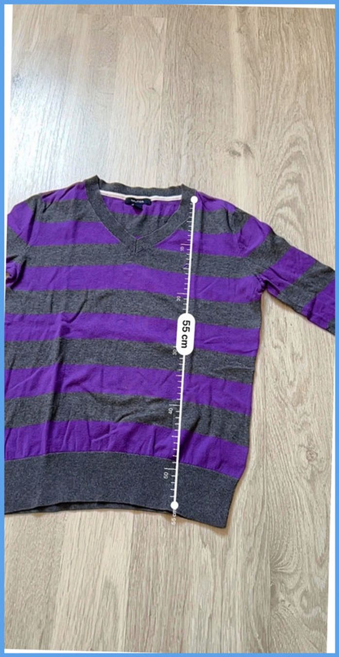 Pull femme fin col V Nautica avec logo brodé Violet et Gris Taille S - photo numéro 4