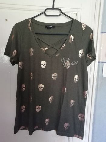 T-shirt vert kaki imprimé doré, marque Jenyfer, taille M