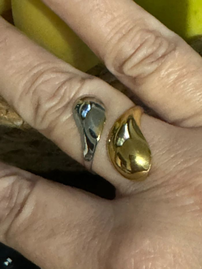 Bague réglable acier inoxydable or et argent gouttes serpent - photo numéro 5