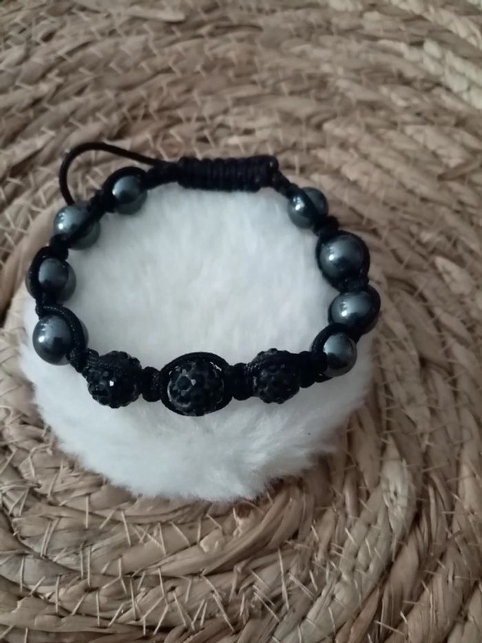 Shamballa gris strass noir