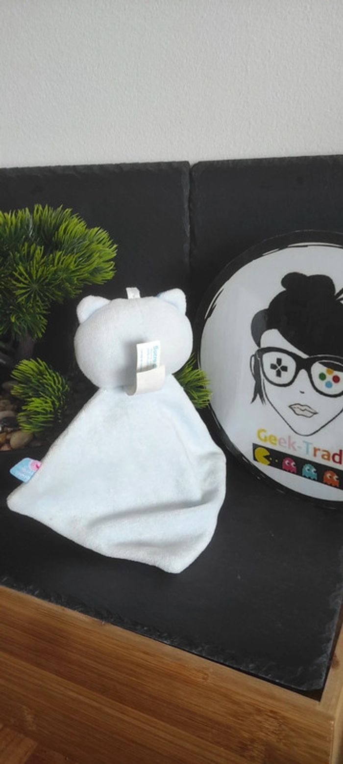 doudou sucre d'orge chat bleu rayé rayure oiseau mouette moustache carré - photo numéro 2