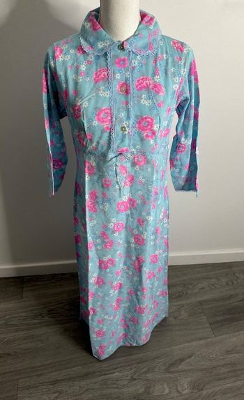 Chemise de nuit à fleurs bleu turquoise et rose seventies Vintage T38 M