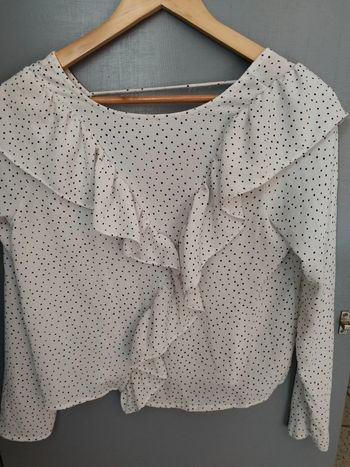 Blouse femme blanche à pois noir taille S