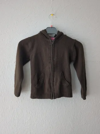 Gilet laine avec capuche marron