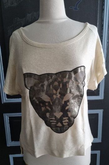 T-shirt crème avec tête de léopard 42-44