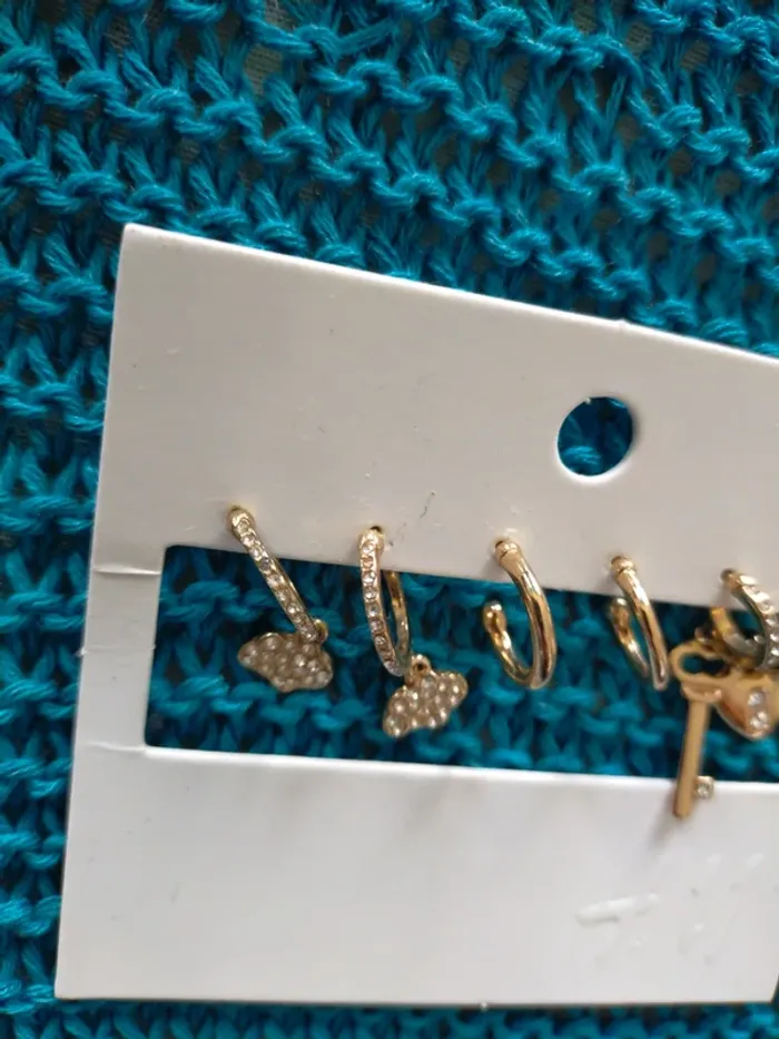 Lot 3 petites de créoles incrustées de strass - photo numéro 5