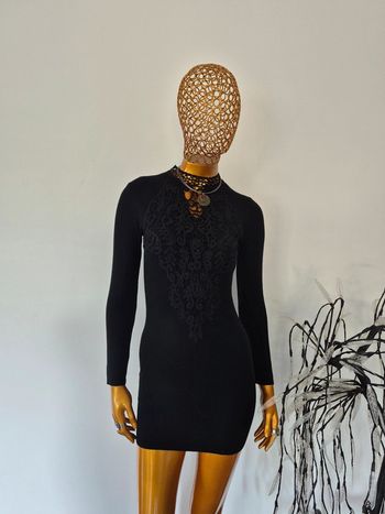 Robe Courte Femme En Dentelle Manches Longues Noire Taille Unique