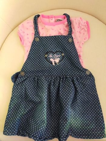 Ensemble salopette jupe+ tee-shirt MC fille