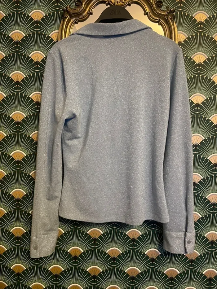 Blouse pull en lurex paillettes bleu Zara taille L - photo numéro 5