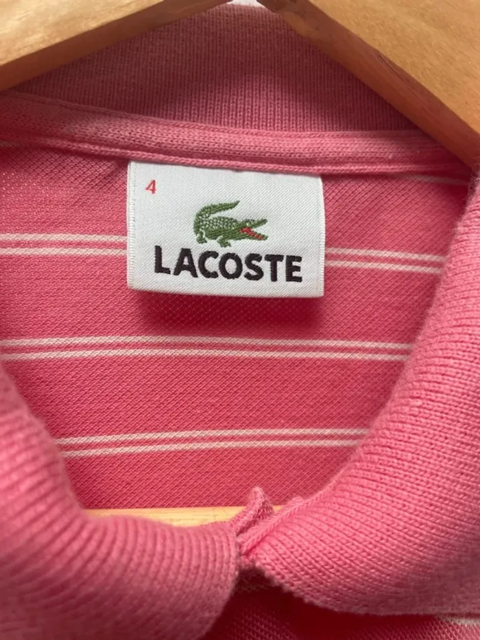 Striped pink white polo Lacoste Mens Size 4 - photo numéro 5
