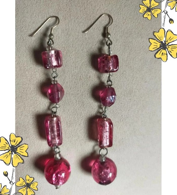 Boucles d’oreilles perles rose fuchsia – Longues, en perles de verre - photo numéro 3