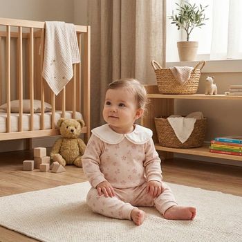 Ensemble Bébé Fille 6–9 Mois  – Col Dentelle & Motifs Fleurs Adorable