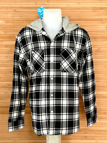 Chemise-veste en flanelle à capuche pour homme noir et blanc taille S