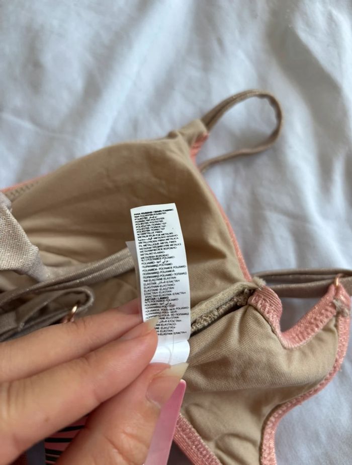 Haut de maillot de bain Penti rose saumon gris marron pailleté brillante taille XS/34 neuf - photo numéro 6