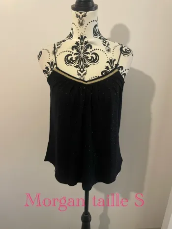 Débardeur ample extensible noir et doré col V Morgan taille S