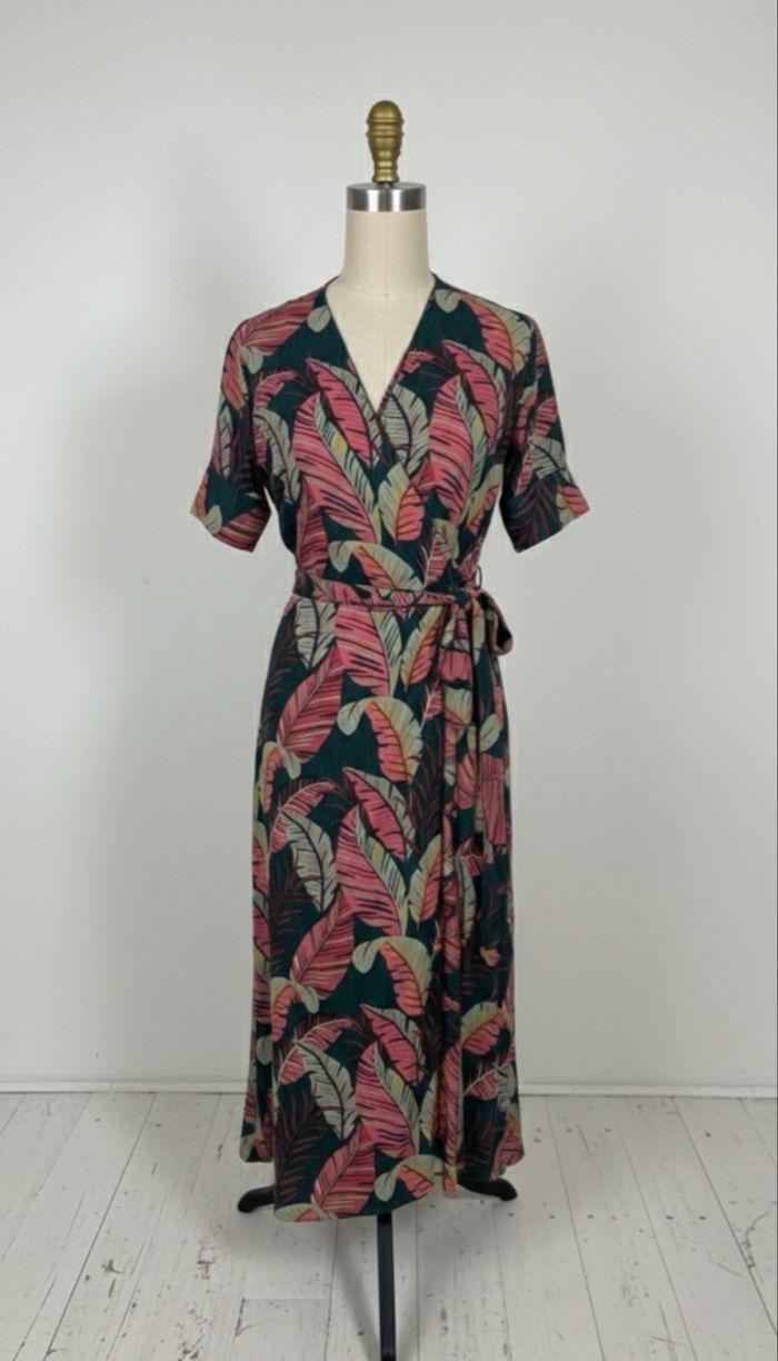 Mamouchka - Robe Longue "Ouragan" - Taille M - Vert & Rose Tropical