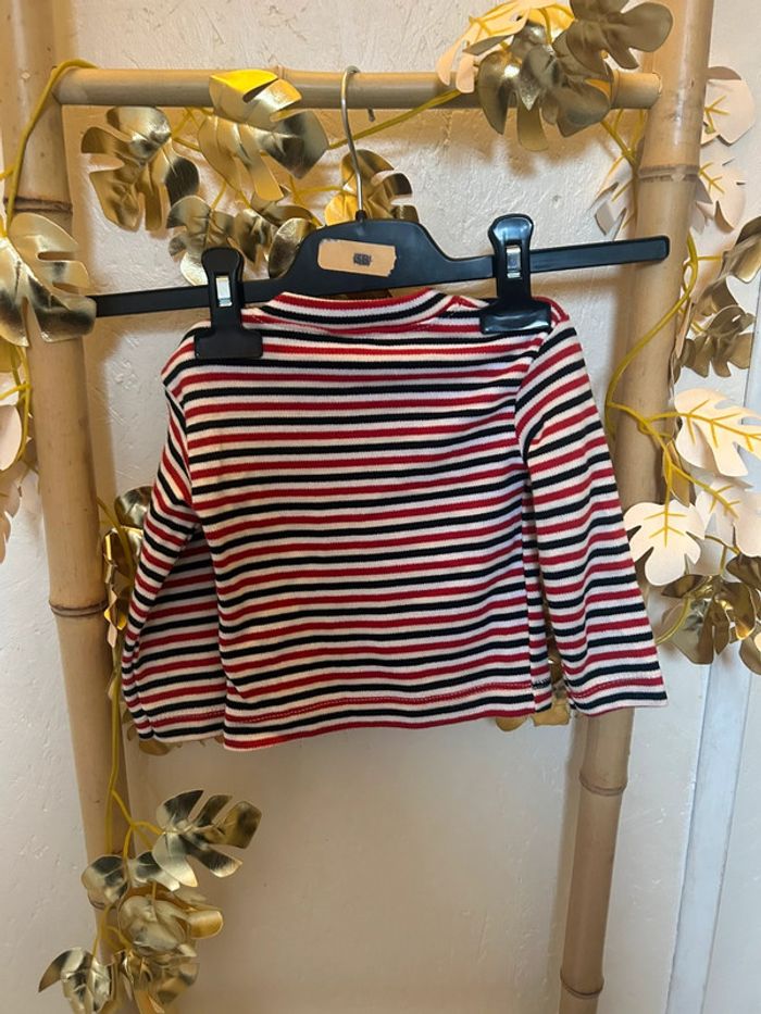 T shirt manches longues rayés noir blanc rouge 9mois fille neuf avec étiquette - photo numéro 3