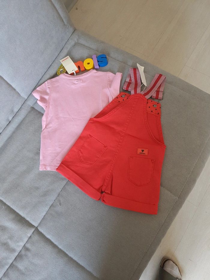 Ensemble Catimini t-shirt et salopette short taille 6 mois neuf avec étiquettes - photo numéro 5