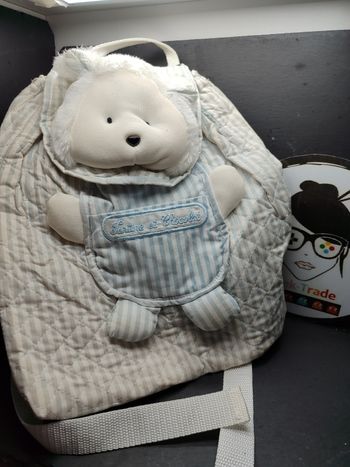 sans enfant peluche ancien tartine et chocolat ours bleu blanc gris rayé rayure poche
