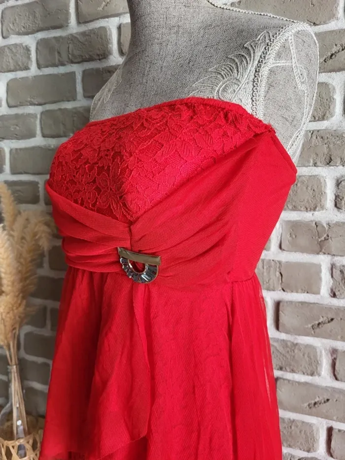 Robe bustier rouge tulle et dentelle - Made In Italy - photo numéro 7