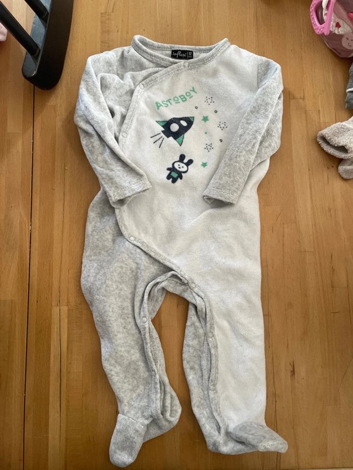 Pyjama velours gris et blanc 12 mois