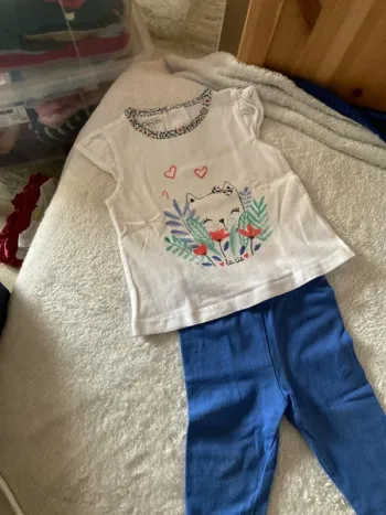 Ensemble, T-shirt, et legging motif chat, 12 mois