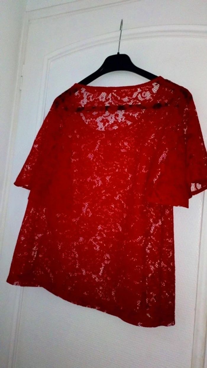 Haut en dentelle rouge motif floral femme XL camaïeu - photo numéro 3