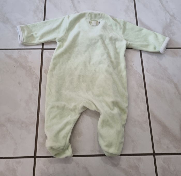 pyjama dors-bien velours vert clair kitchoun taille 3 mois bebe garcon - photo numéro 3