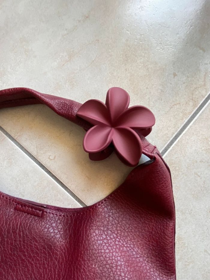 Barrette pince cheveux femme hibiscus bordeaux mat - photo numéro 2