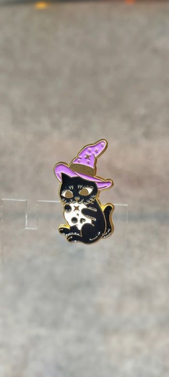 🍄 Pins chat noir mystique avec un crâne